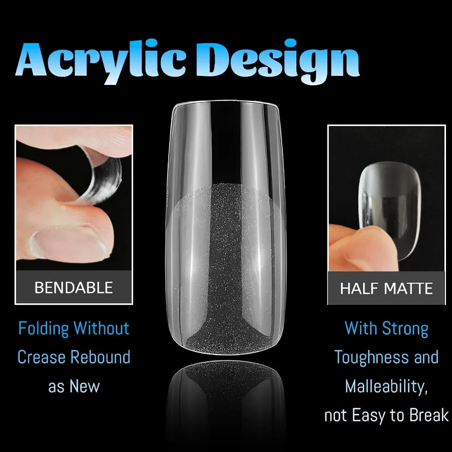 240 Stück quadratische Gel-Nagelspitzen, mittelgroße künstliche Nägel für Pr auf Nägel, klare Acryl-Nagelspitzen, 12 Größen, vollständige Abdeckung, Nagelspitzen, quadratisch, weich