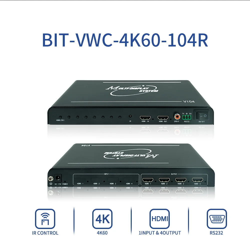 X Bitvisus Video Wall Controller 1X4 1X3 4K60 4 HDMI Engineering Display Applications 3840x2160 1 Input 4 Output