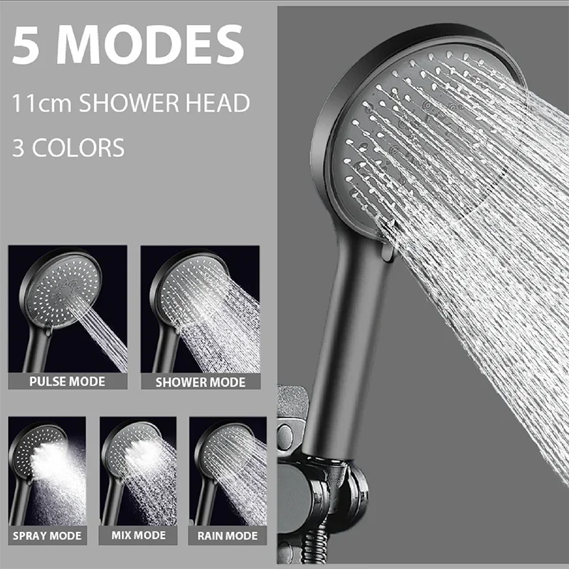 Universal Large Panel Shower Head 5 Modes Adjustable Water Saving ABS Rain High Pressure Spray Nozzle Bathroom Accessories