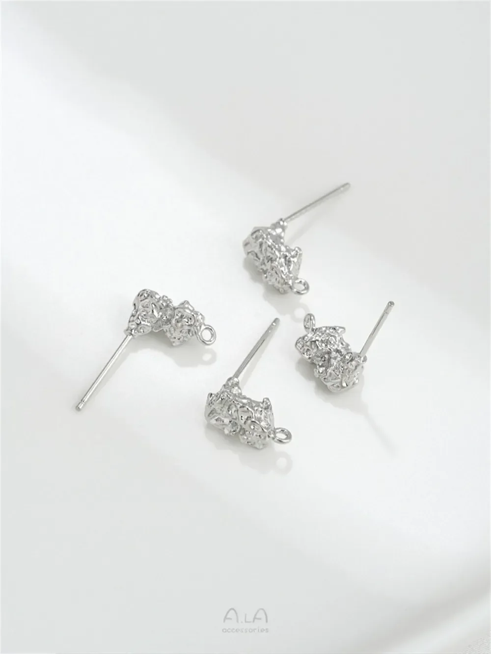 14K Gold Color Irregular Shaped Lava Small Stone Stud Earrings with Hanging Rings 925 Silver Pin DIY Earrings Accessories E377 view 4