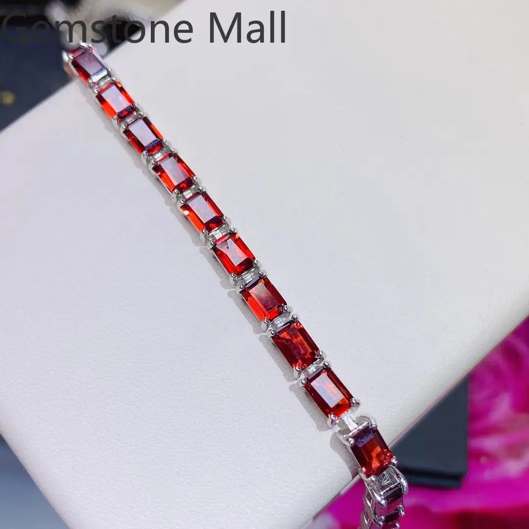 

Total 11ct Natural Garnet Bracelet for Office Woman 4mm*6mm VVS Grade Wine Garnet 925 Silver Bracelet with 18K Gold Plating