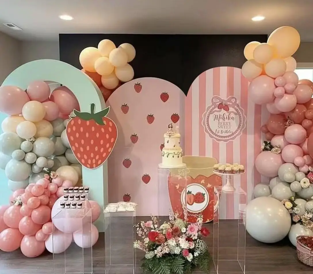 الوردي والأبيض المشارب خلفية حفلة عيد ميلاد زينة استحمام الطفل الزفاف خلفية مخصصة 2-الوجهين كيارا غطاء قوس الدعائم