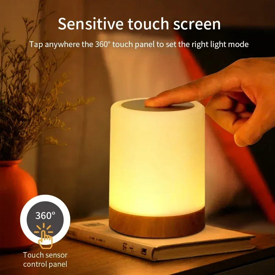 7/13 Color Changing LED Night Light RGB Touch Control Dimmable Bedside Lamp USB Rechargeable Table Lamp Night Desk Decor Gift