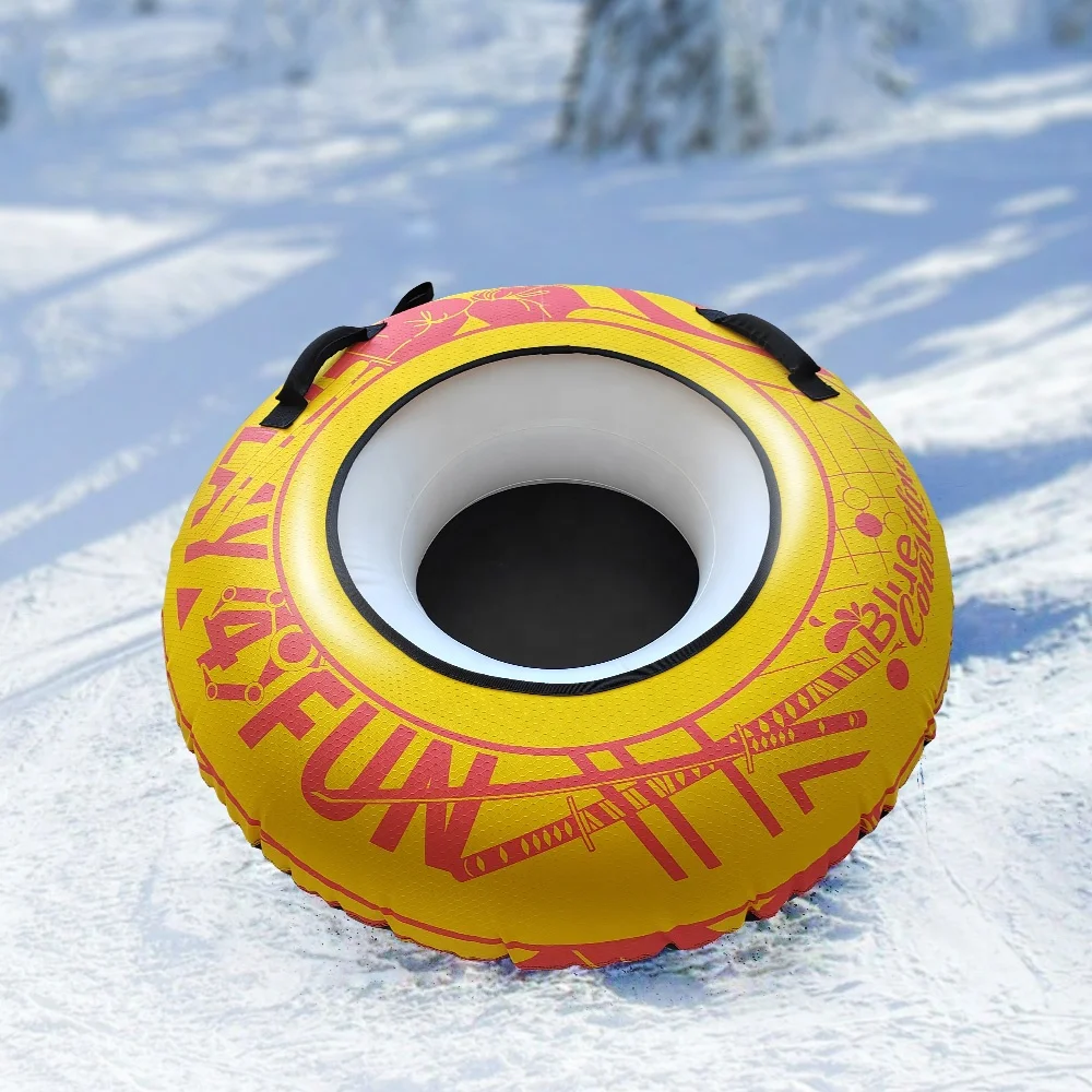 

Round PVC Inflatable Snow Tube Hard Bottom Donut Racer with Handles for Sledding