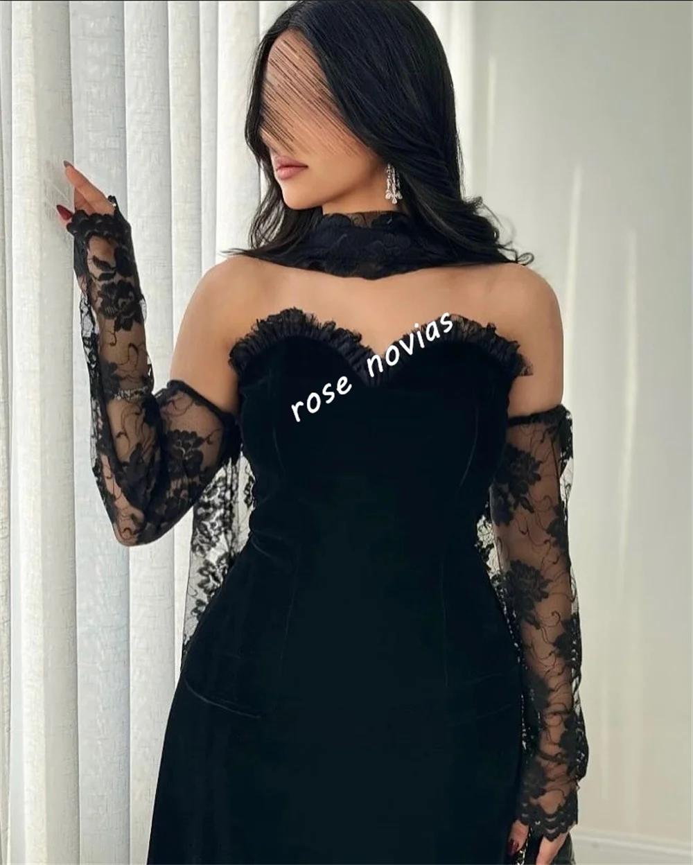 Customized Velour Lace Edge Sweetheart Neck  A-line Long Dresses Bespoke Occasion Elegant Party Wedding Guest Evening Gown