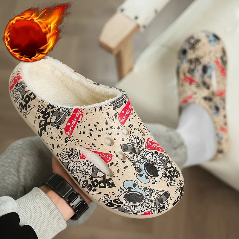

Cotton Slippers for Men and Women, Autumn and Winter, Fleece-Lined, Thickened, Waterproof, Suitable for Indoor and Outdoor Use, Couple's Closed-Toe Warm Cotton Slippers