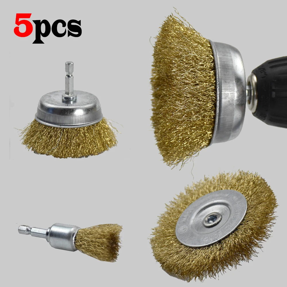 5pcs Wire Brush Wheel Steel Hexagonal handle Power Brush Cleaning Stripping,Abrasive and Drill Attachment