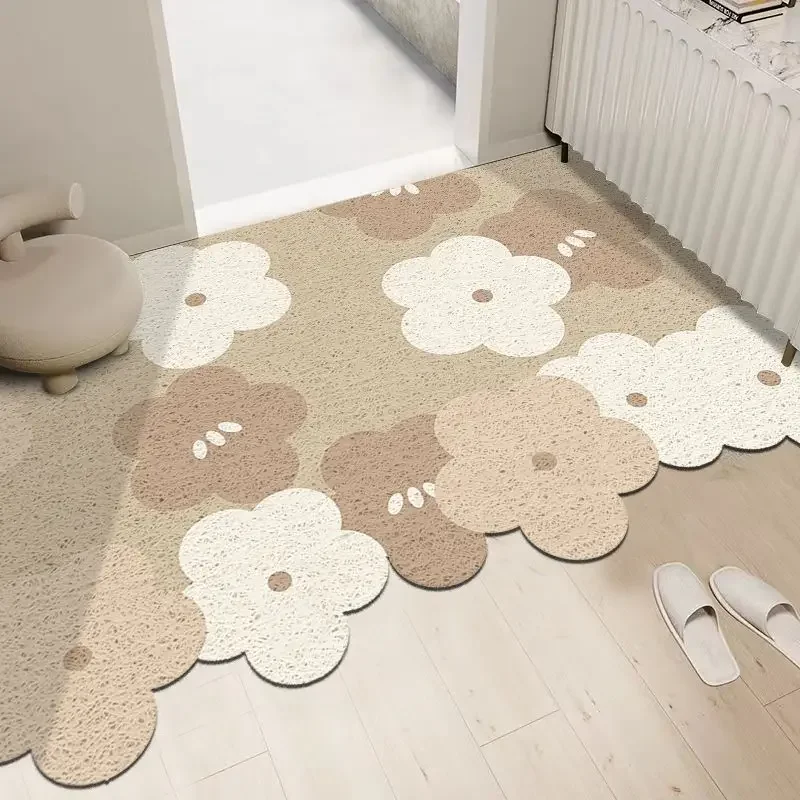 Cream Wind Circle Entrance Door Mat with Mud Rubbing, Simple and Easy To Cut Carpet Entrance Mat