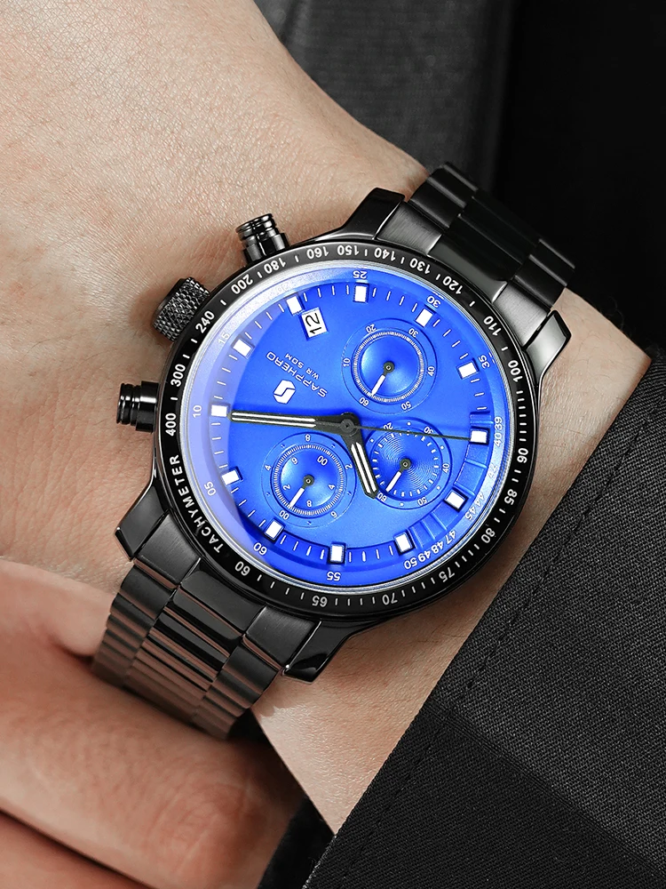 SAPPHERO Watch For Men Luxury Brand Stainless Steel Gold Men\'s Watch Quartz Waterproof Timepiece Elegant Dating Clock Date