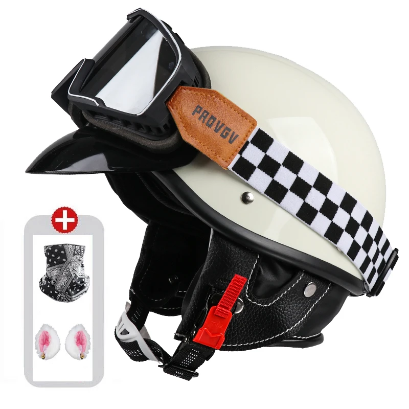 

VGV L09 Retro Motorcycle Helmet Men's and Women's Half Helmet Four Seasons Cruise Riding Helmet with Bluetooth