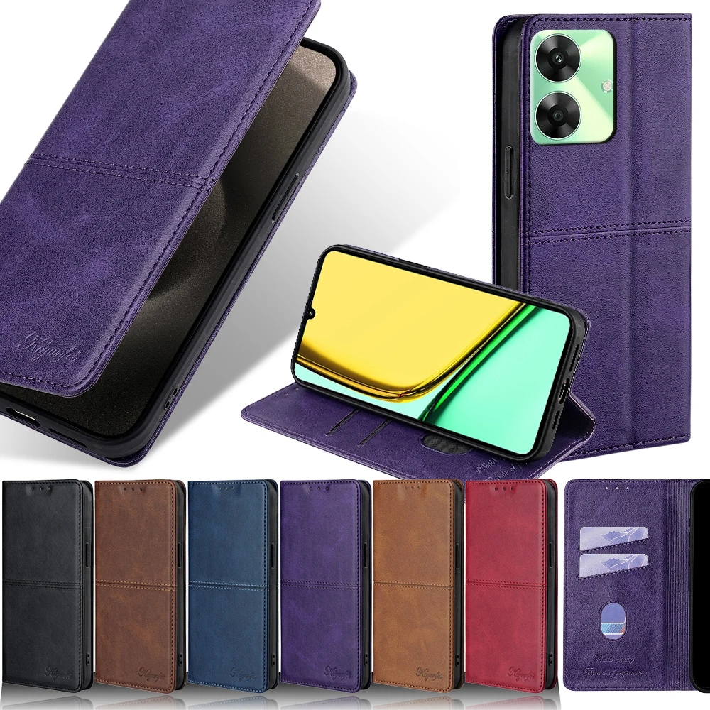 Magnet Flip Leder Bücherregal für Realme 12 Lite 12x p1 Pro C51 C61 C63 C65 Realme GT Neo6 Se Note 50 Narzo 70 70x Karten halter