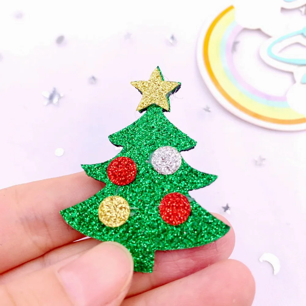 10pcs Felt Fabric Colorful Glitter Bepowder Cartoon Star Christmas Tree Patch Applique Sewing DIY Hair Bow Accessories Craft