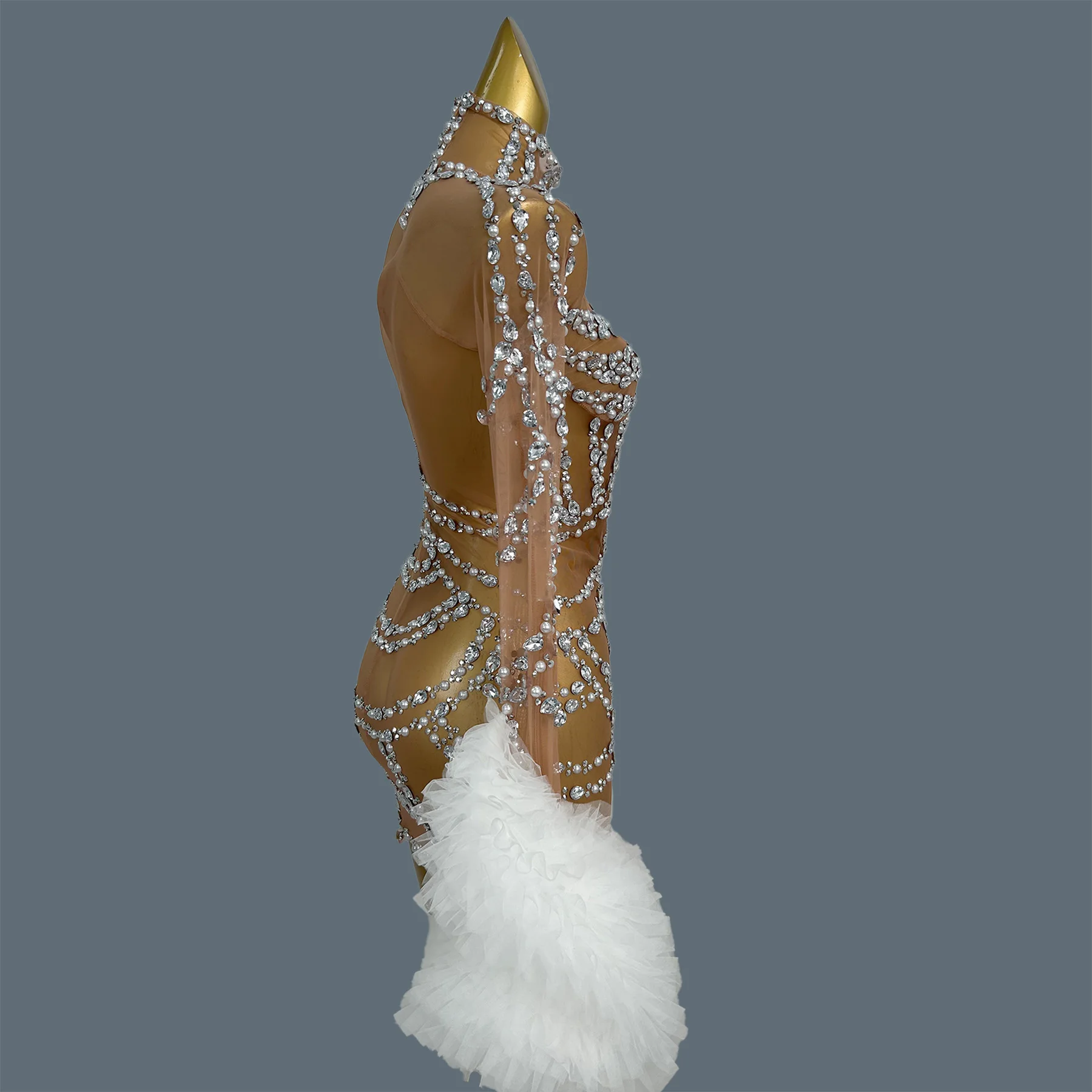 ชุดเดรสค็อกเทลประดับคริสตัลและไข่มุก งานปาร์ตี้ งานพรอม งานกาล่า ชุดออกงาน ชุดถ่ายรูปวันเกิด  ผ้าตาข่ายซีทรู  สำหรับผู้หญิง  แบรนด์ Maozhua