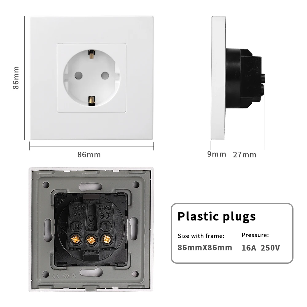 Bingoelec EU Wall Socket 157mm Power Dual Socket with USB Charge Port 3.1A Electrical Outlets PC Plastic Panel Power Socket 220V