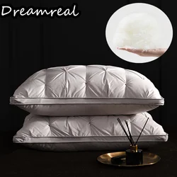 Dreamreal 2pcs Down Pillow with 100% Cotton Case White Goose Down/Feather Pillow 5 Star Hotel Pillow Standard Queen Fast Rebound