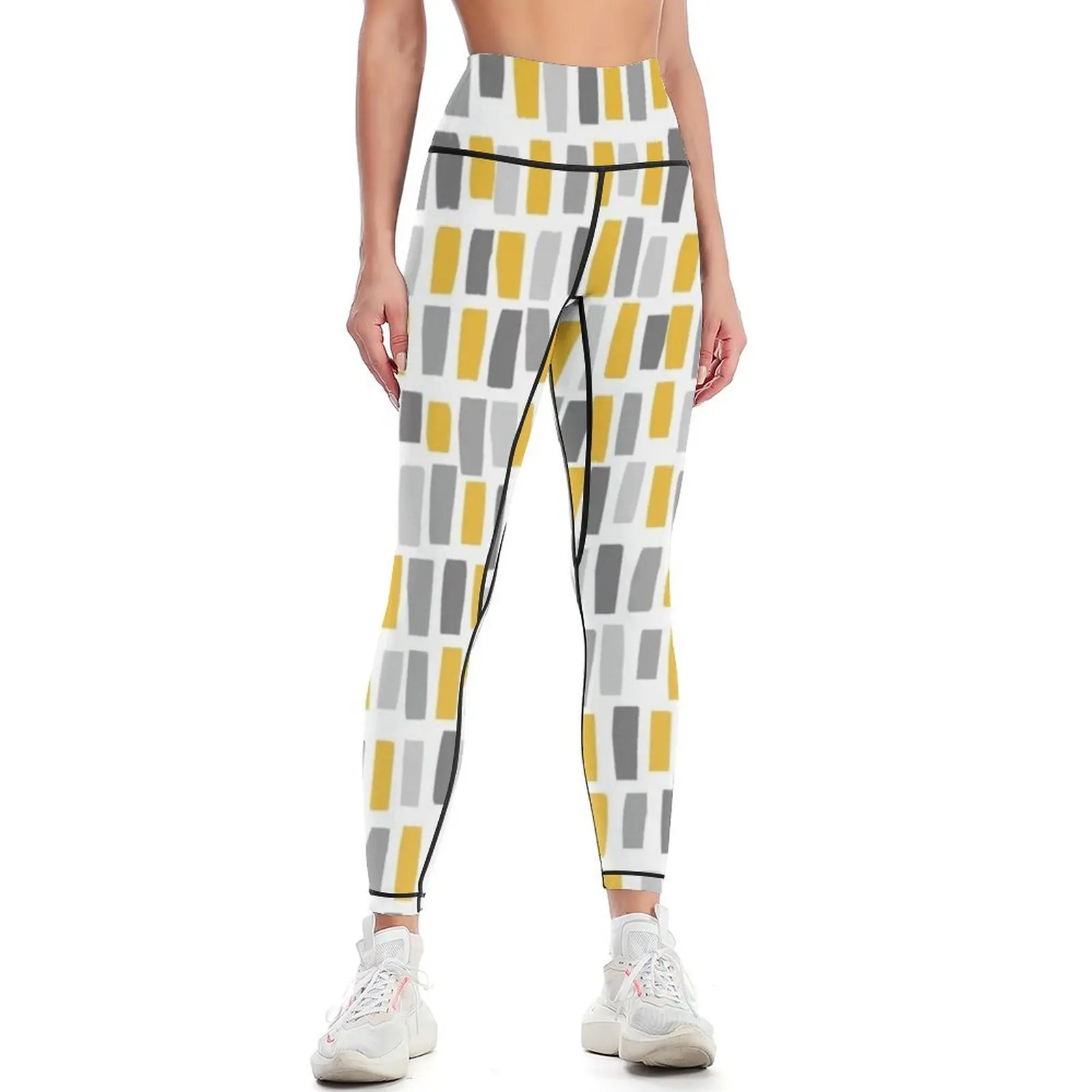 

Grey and Mustard Yellow Lines and Stripes Leggings sport legging gym sportswear woman sporty woman push up Womens Leggings