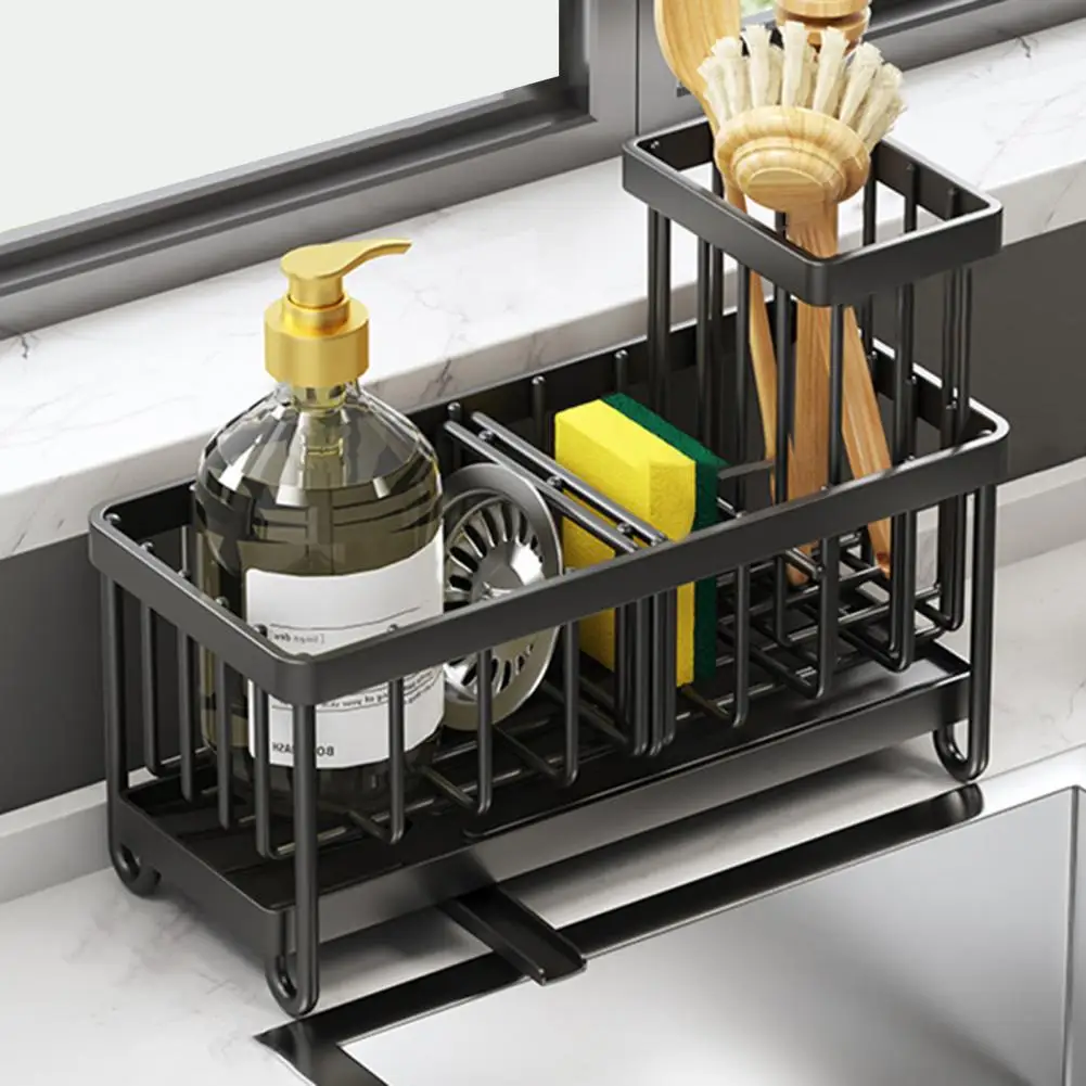 Kitchen Storage Rack Easy-to-clean Sink Organizer Kitchen Sink Caddy with Auto Draining Spout for Sponge Dish Soap for Kitchen