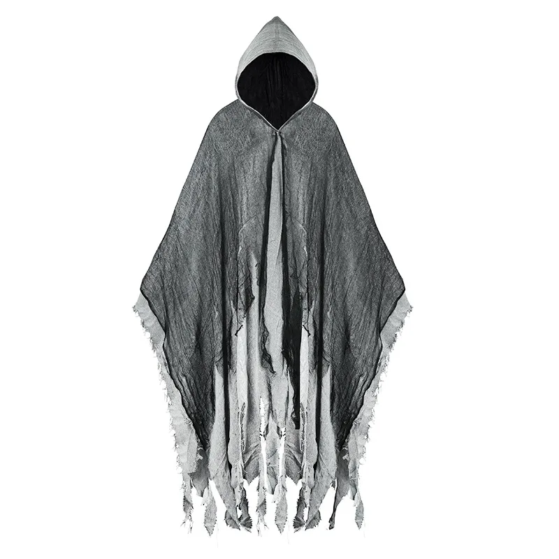 Halloween-Kapuzenumhang für Erwachsene, zerrissener Gaze-Umhang, Geister-Reaper-Kostüm, Unisex-Cosplay-Outfit für Party, Bühne, Maskerade – Detail 6