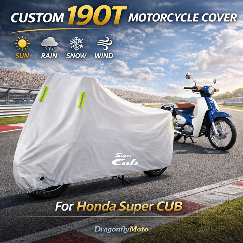 For Honda Super CUB C70 90 110 C125 Motorcycle Cover Silver Waterproof UV Rain Dust Sun Outdoor Indoor Protector