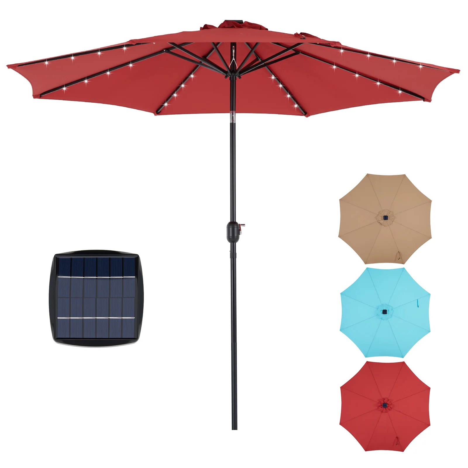 

Pop 10FT Solar Patio Umbrella With 32 LED Lights UV-Resistant Outdoor Table Umbrella With Tilt And Crank For Backyard Garden
