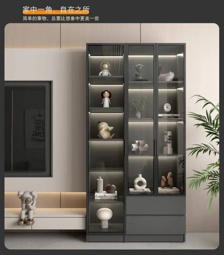 Wine cabi net display Si de vertic al cabi net storage Living roo m stor age Temp ered glass doo