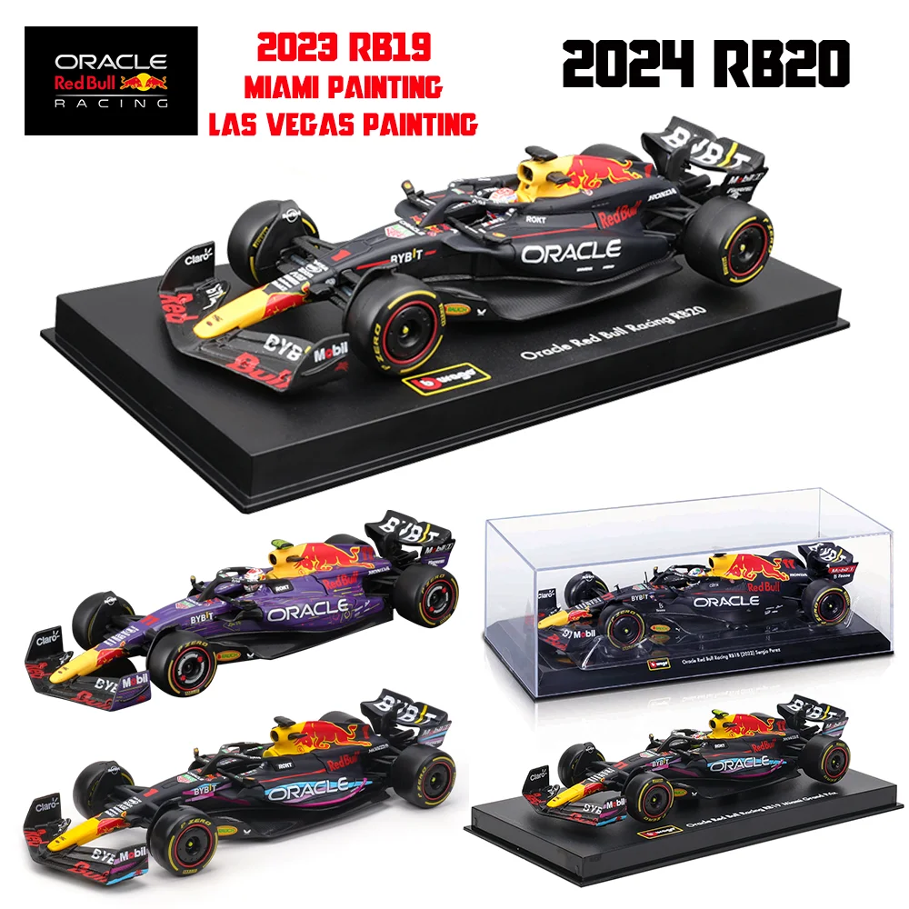 Bburago 1:43 2024 RB20 F1 Red Bull Racing TAG Heuer 2023 RB19 Miami #1 Verstappen #11 Perez Alloy Car Die Cast Model Toy