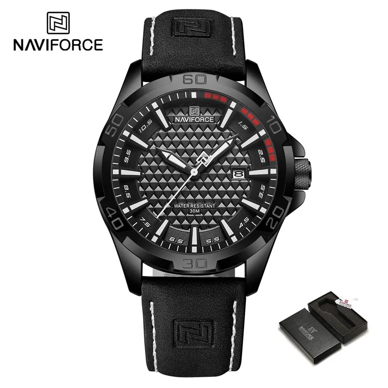 Top Marke NAVIFORCE Männer Quarzuhr Sport Stoßfest Wasserdichte Leder Männlichen Mode Luxus Armbanduhr Casual Kalender Uhr
