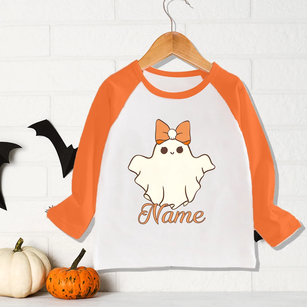 Personalized Kids Shirt Girls Boys Raglan T-shirt Custom Name Child Halloween Party  Long Sleeve Outfit Tops Toddler Autumn Tee