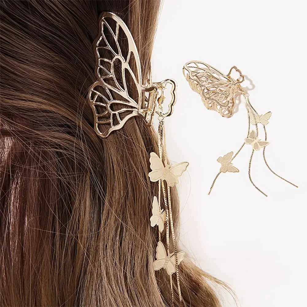 Butterfly Metal Hair Claw Clips Non-slip Strong Fixed Hairpin Tassel Design Elegant Lady Hair Clip Girl Lady Special Gift