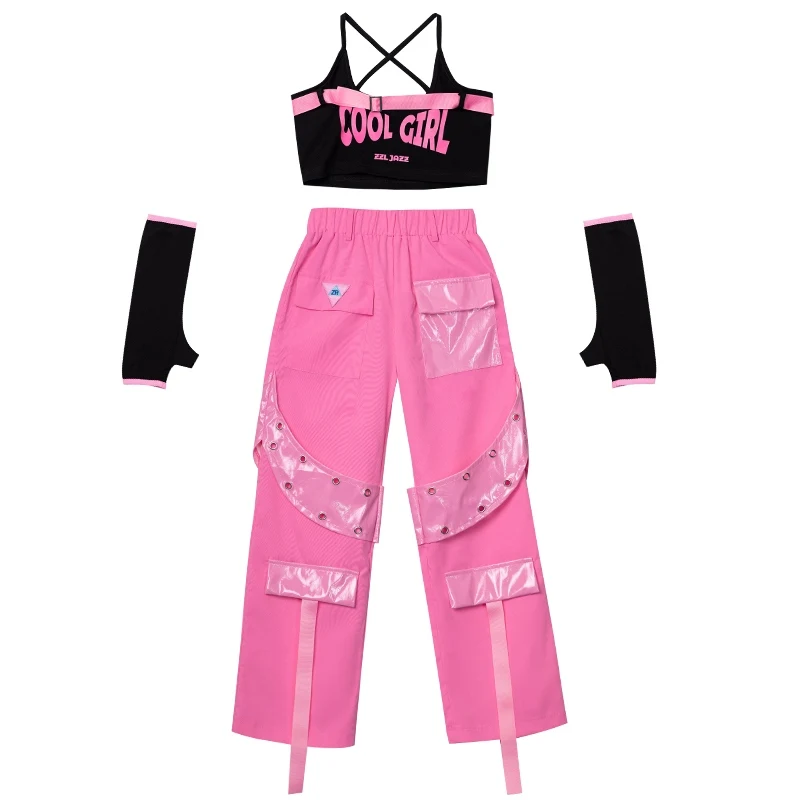 Kpop coole Dopamin Mädchen Jazz Tanz kleidung Kinder Performance Kostüm Anzug Hip Hop Street Dance Hosen Weste Bühne tragen dql9391