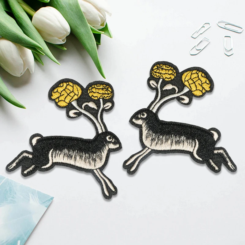 1 Pair Deer With Brain Embroidered Patch Iron On Sew On Patches For Clothing Cap Bag Jacket DIY Gift Badge With Hot Adhesive