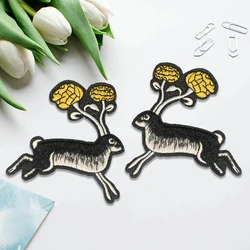1 Pair Deer With Brain Embroidered Patch Iron On Sew On Patches For Clothing Cap Bag Jacket DIY Gift Badge With Hot Adhesive