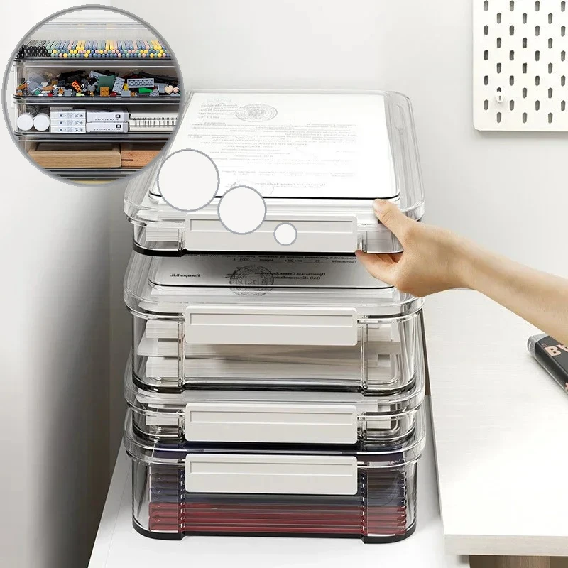 

Transparent Acrylic Stackable Storage Box Home Office Desktop Organizer Dust Proof Document Holder for Certificates Exam Papers