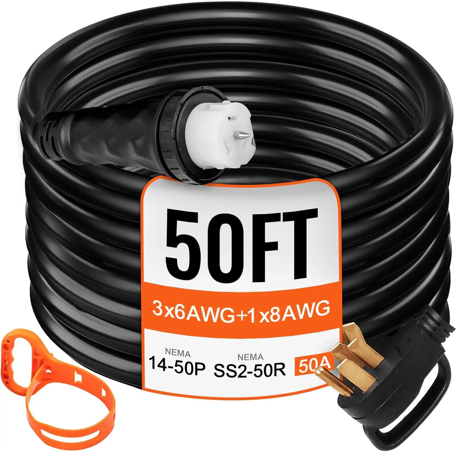 

Удлинитель для тяжелого генератора мощностью 50 футов, кабель питания STW мощностью 50 А с разъемами с поворотным замком для использования в помещении и на открытом воздухе