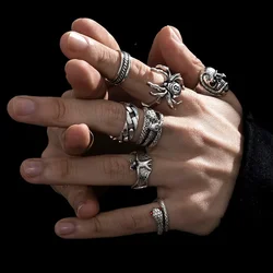 Punk Gothic Skeleton Unisex Ring Set Grunge Butterfly Frog Woman Man Jewelry Hip Hop Party Street Ring 2024 New Jewelry Gift