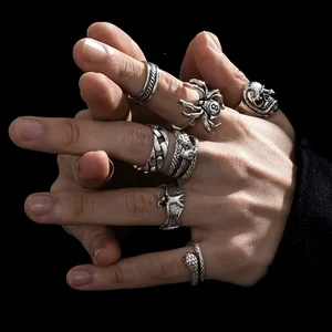 Punk Gothic Skeleton Unisex Set Cincin Grunge Kupu-kupu Katak Wanita Pria Perhiasan Cincin Jalanan Pesta Hip Hop 2024 Hadiah Perhiasan Baru 10 suvenir kupu-kupu dengan penjualan terbaik - №