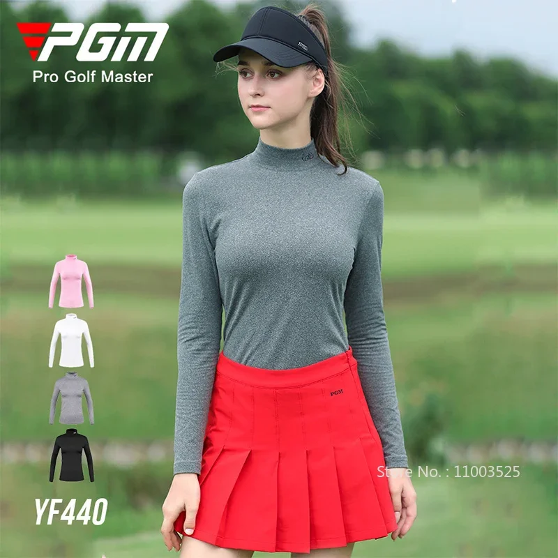 PGM Ladies Fleece Long Sleeve Golf Shirt Women Keep Warm Slim Underwear Women Stand Collar Soft T-shirt Autumn Casual Apparel