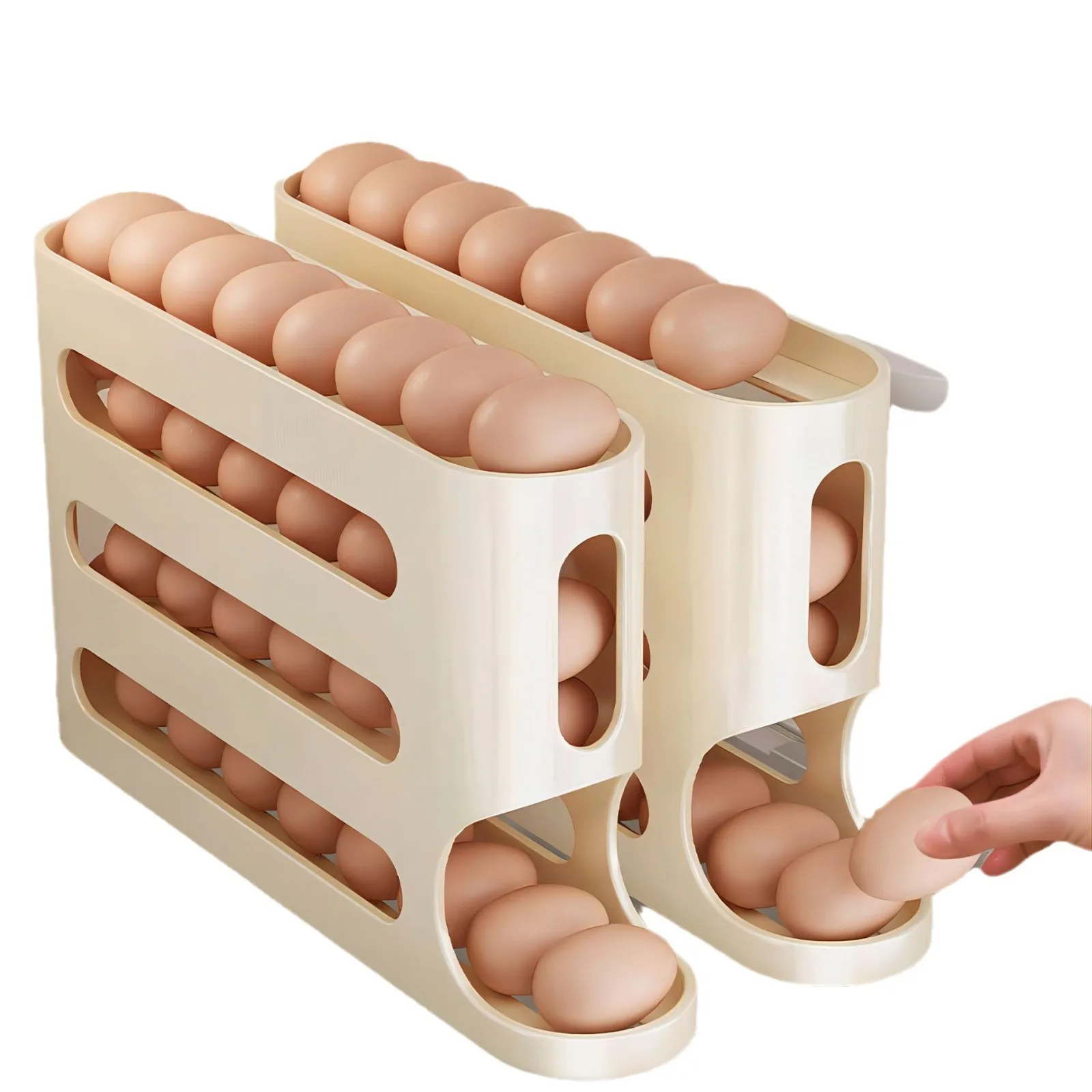 4 Layers Automatic Rolling Egg Holder Rack Fridge Egg Storage Box Container Kitchen Refrigerator Egg Dispenser Fridge Organizer