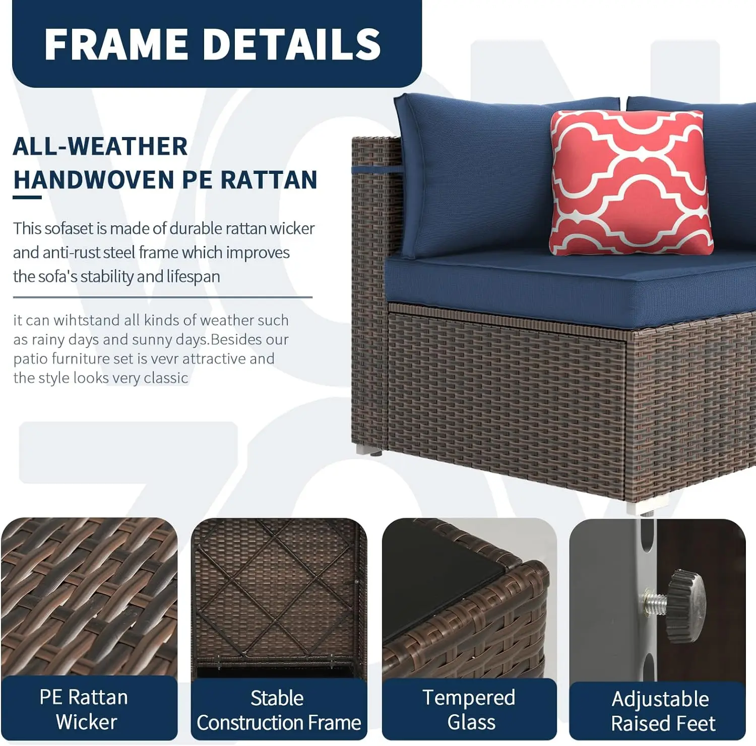 Terrassen möbel Set 7 Stück Rattan Sofa Set, Pe Rattan Korb Terrasse Gespräch Set mit 6 Sitzkissen