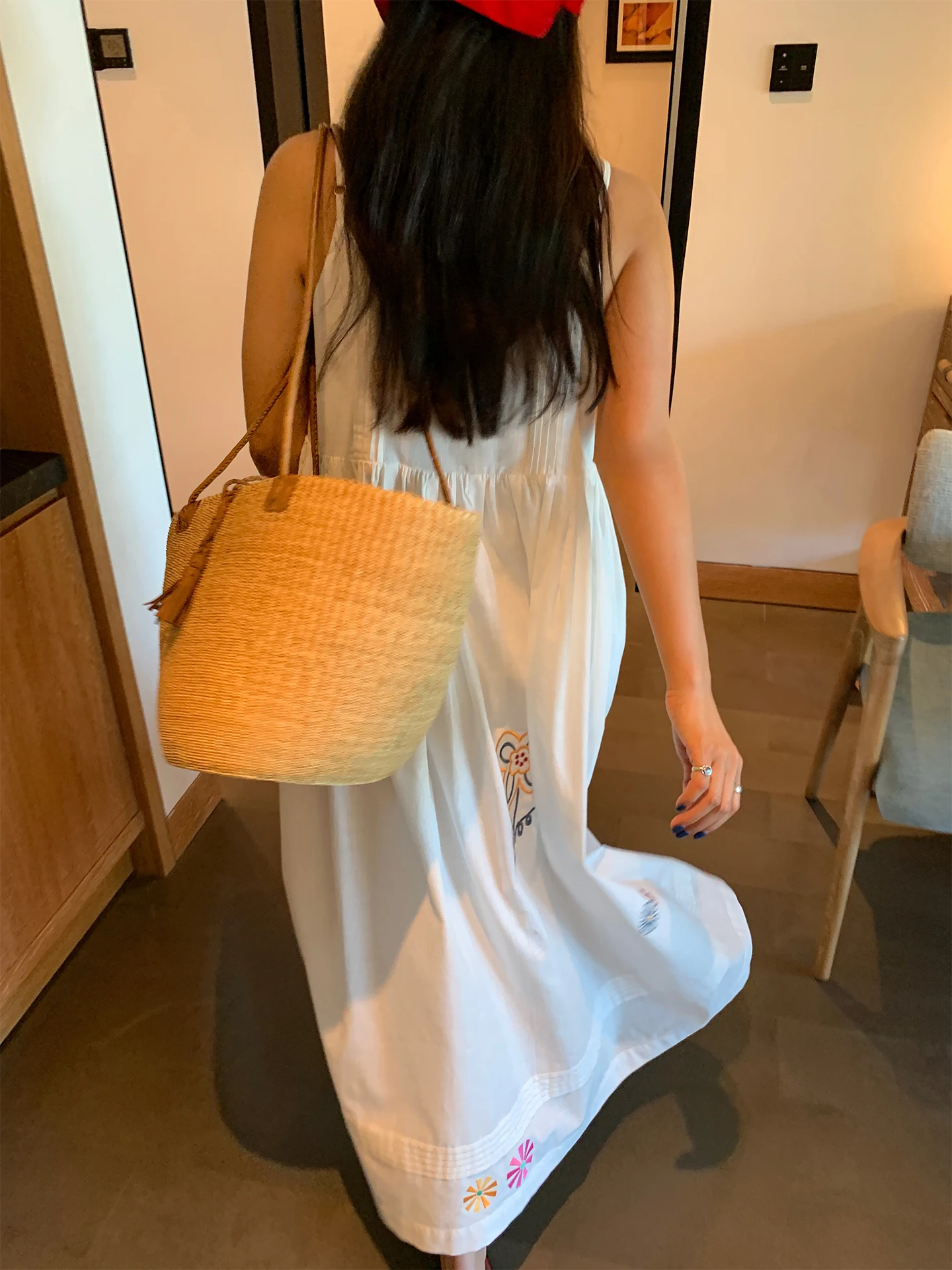 Witte geborduurde riem Dr. Losse V-Ne katoen Zomer Casual Sle Dames Faion 2025, nieuwe collectie Ci Pendelen A-lijn Dr