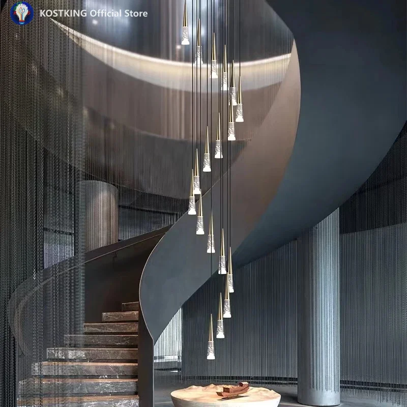 

Подвесной светильник для лестницы в скандинавском стиле, подвесной светильник с кристаллами Цзиншана, вилла с пустой гостиной, спиральная лестница