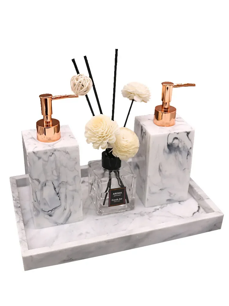 Marble Texture Bathroom Tray Accessories Set Resin Soap Dispenser Luxury Tissue Box  Storage Plates Christmas Home Decoration