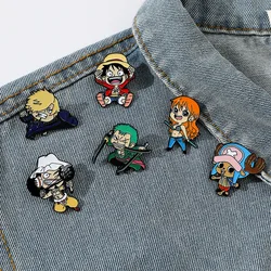 6 Pcs Cute One Piece Anime Cartoon Pin Creative Characters Metal Badge Accessories Brooch Luffy Usopp Clothing Decoration Gifts