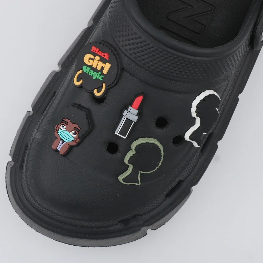 1 Piece Cute Cartoon Shoe Accessories Charms Head Portrait Black Shoe Decoration Buckles Pvc Lipstick Ornament Party Gift