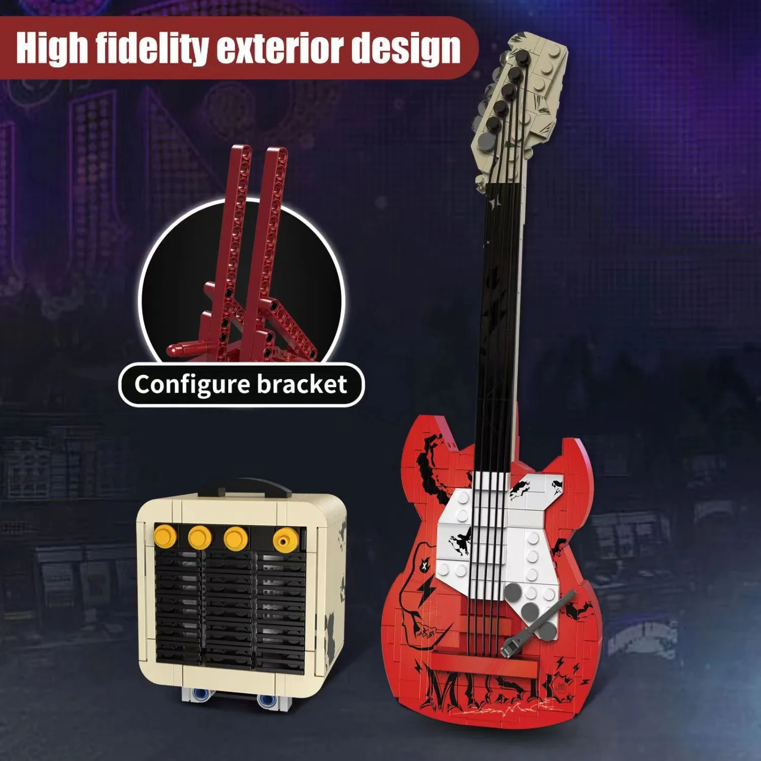 500PCS Creative Music Bluetooth Electric Guitar Speak Building Blocks Phone Connect Construction Toys Gift For Kids Children