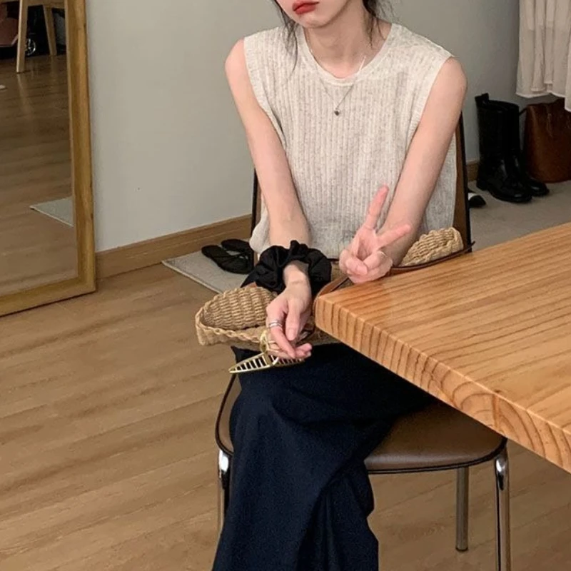 Ice Silk Apricot Cross-knitted Sweater Women's Summer Suspender Vest Women's Design Halter and Thin Sleeveless Top