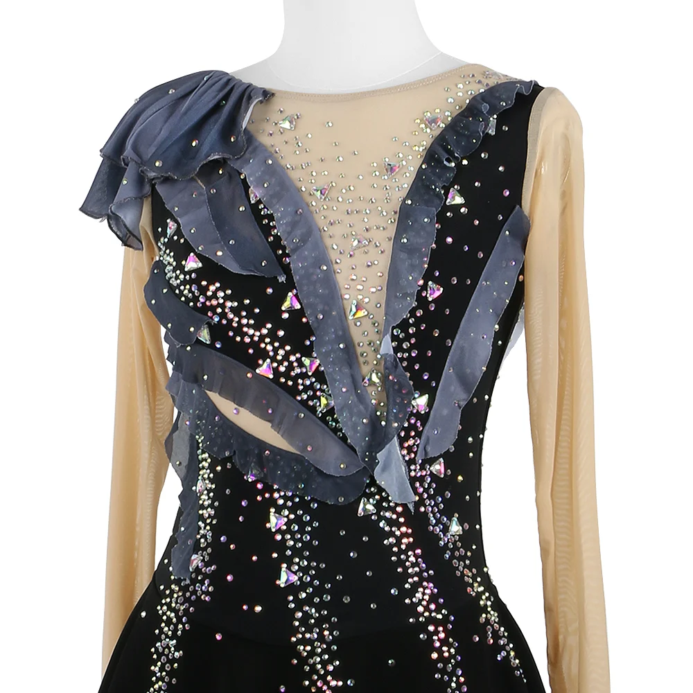 Zagitova Customized Figure Skating Dress For Women Girls Ice Skating Skirt Performance Competition With Shiny Diamond Black