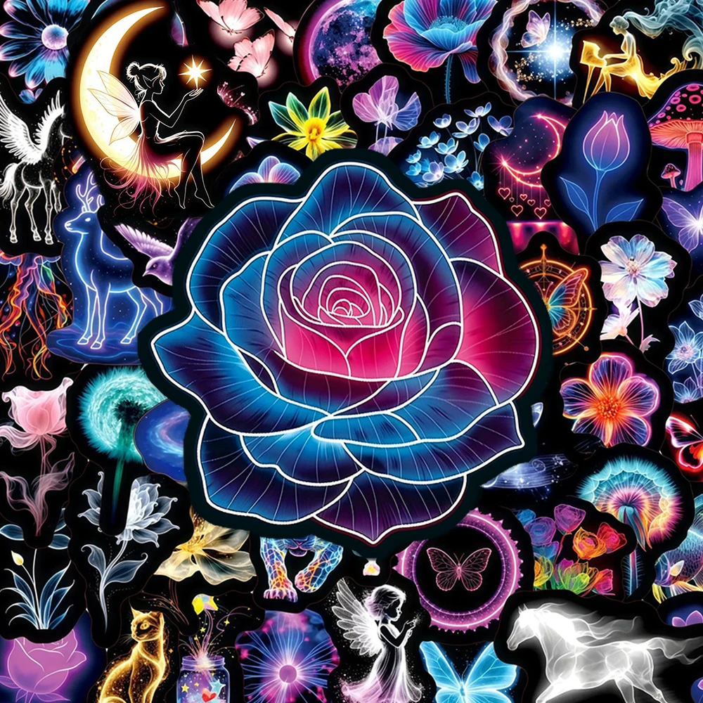 

10/30/50pcs Neon Colorful Dreamy Animals Stickers Aesthetic Flower Cartoon Sticker Scrapbooking Laptop Phone Decals Decoration