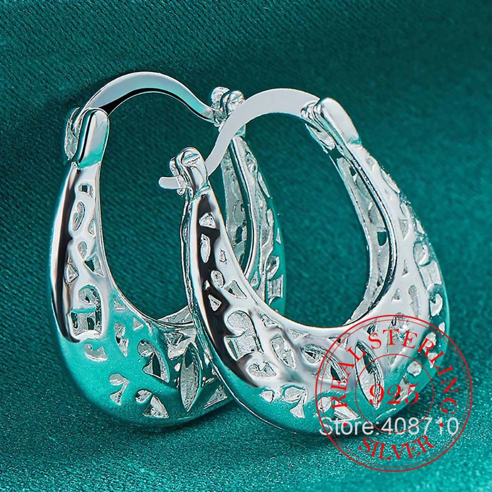 Solid Sterling Silver 925 Hollow Flower Hoop Earrings For Woman Party Gift Fashion Charm Wedding Jewelry Women's aretes