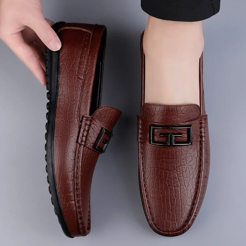 2023 Genuine Leather Mens Loafers Moccasins Shoes Designer Men Casual Handmade Formal Slip on Male Boat Shoes Zapatillas Hombre